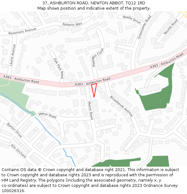 37, ASHBURTON ROAD, NEWTON ABBOT, TQ12 1RD: Location map and indicative extent of plot