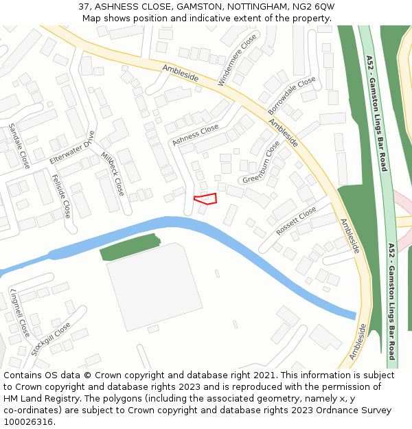 37, ASHNESS CLOSE, GAMSTON, NOTTINGHAM, NG2 6QW: Location map and indicative extent of plot