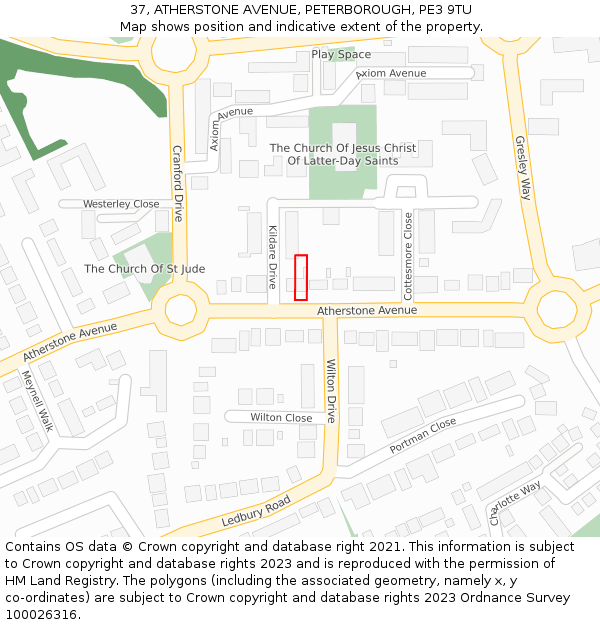 37, ATHERSTONE AVENUE, PETERBOROUGH, PE3 9TU: Location map and indicative extent of plot