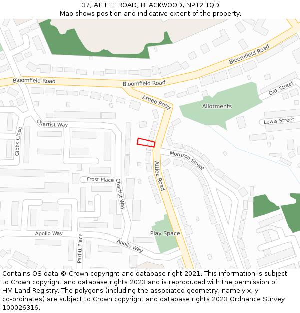 37, ATTLEE ROAD, BLACKWOOD, NP12 1QD: Location map and indicative extent of plot