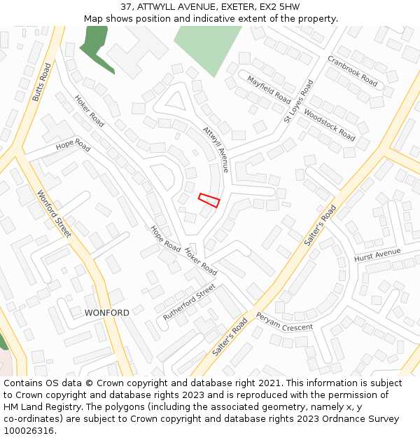 37, ATTWYLL AVENUE, EXETER, EX2 5HW: Location map and indicative extent of plot