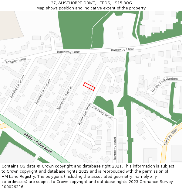 37, AUSTHORPE DRIVE, LEEDS, LS15 8QG: Location map and indicative extent of plot