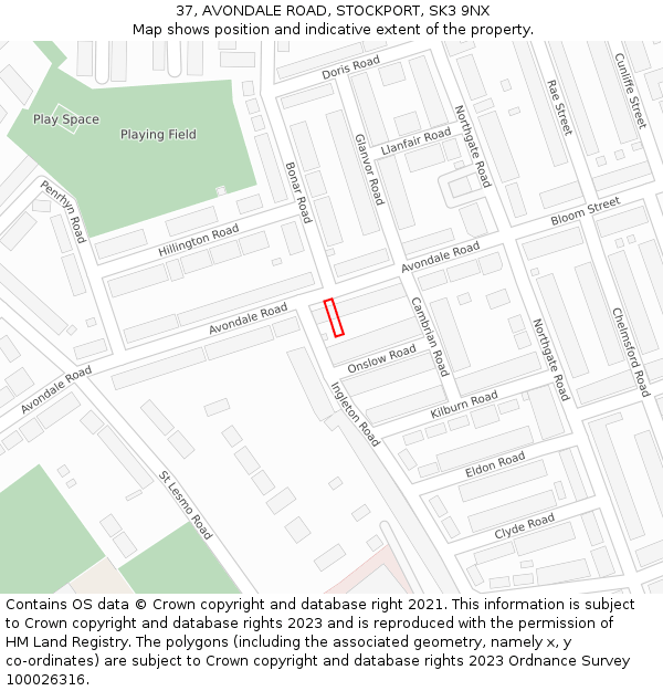 37, AVONDALE ROAD, STOCKPORT, SK3 9NX: Location map and indicative extent of plot