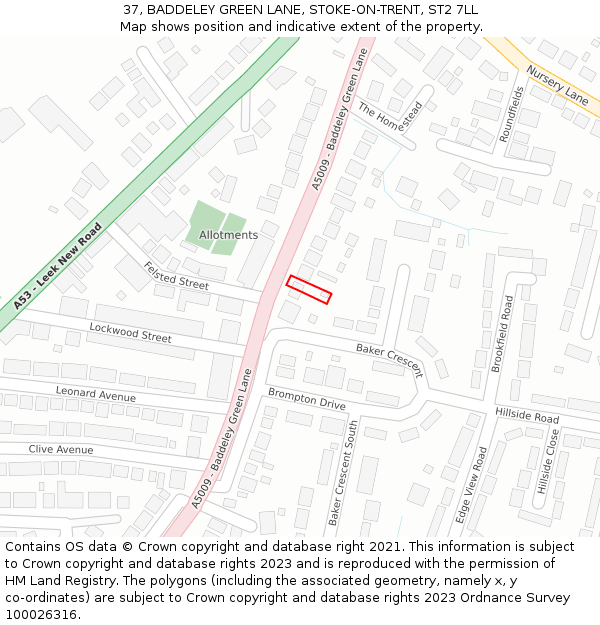 37, BADDELEY GREEN LANE, STOKE-ON-TRENT, ST2 7LL: Location map and indicative extent of plot