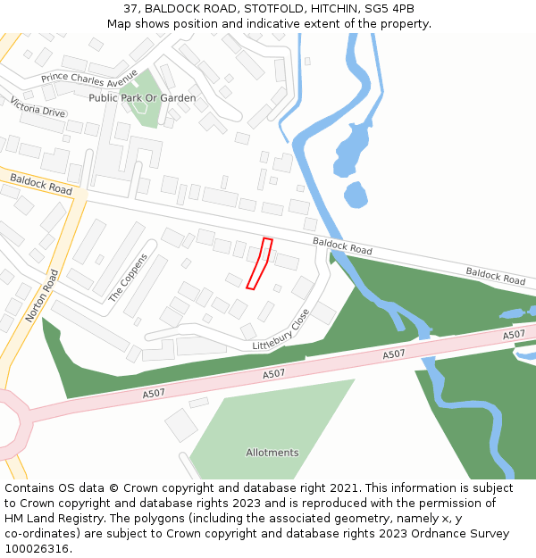 37, BALDOCK ROAD, STOTFOLD, HITCHIN, SG5 4PB: Location map and indicative extent of plot