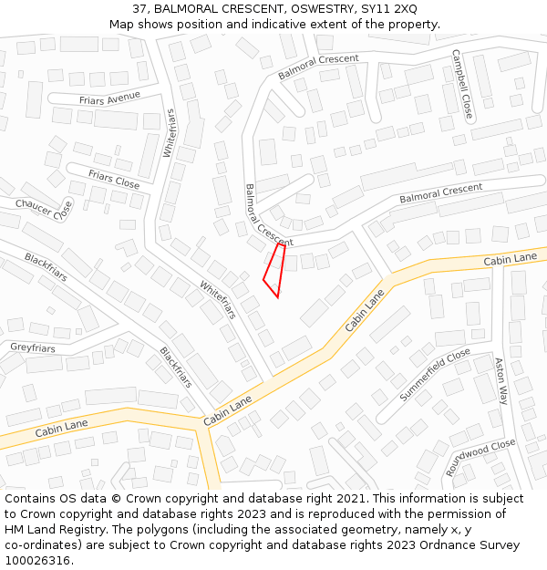 37, BALMORAL CRESCENT, OSWESTRY, SY11 2XQ: Location map and indicative extent of plot