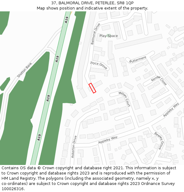 37, BALMORAL DRIVE, PETERLEE, SR8 1QP: Location map and indicative extent of plot