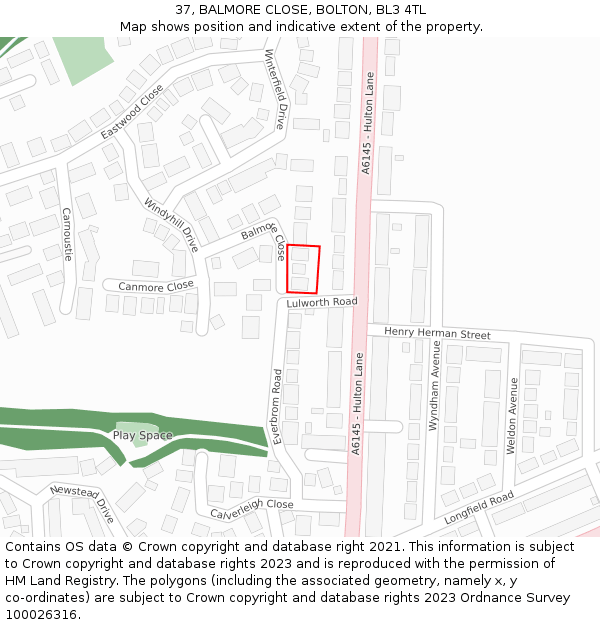 37, BALMORE CLOSE, BOLTON, BL3 4TL: Location map and indicative extent of plot