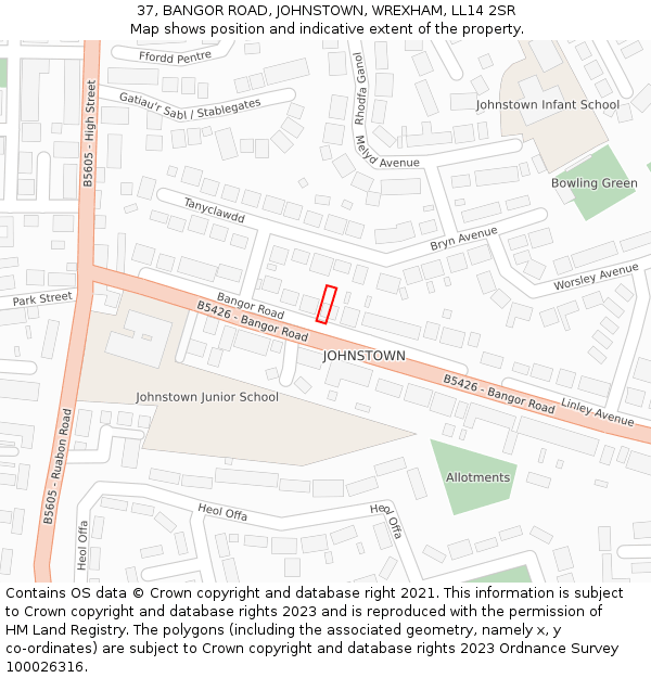 37, BANGOR ROAD, JOHNSTOWN, WREXHAM, LL14 2SR: Location map and indicative extent of plot