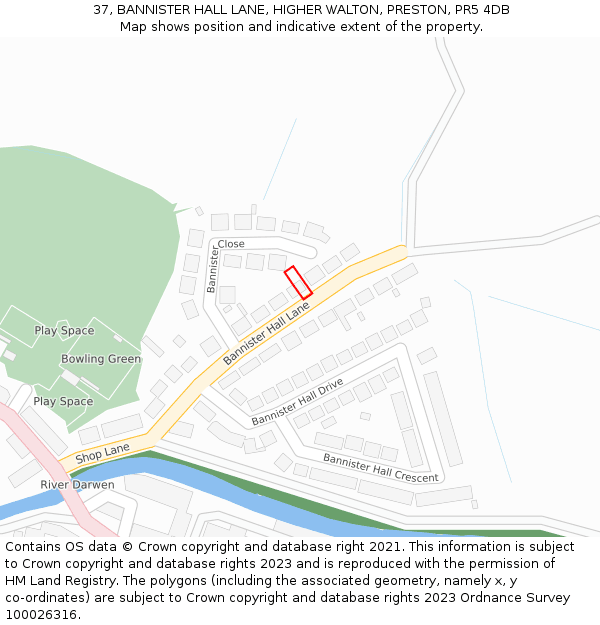 37, BANNISTER HALL LANE, HIGHER WALTON, PRESTON, PR5 4DB: Location map and indicative extent of plot