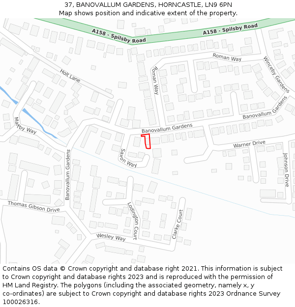 37, BANOVALLUM GARDENS, HORNCASTLE, LN9 6PN: Location map and indicative extent of plot