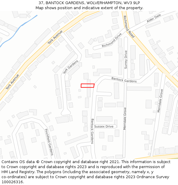 37, BANTOCK GARDENS, WOLVERHAMPTON, WV3 9LP: Location map and indicative extent of plot