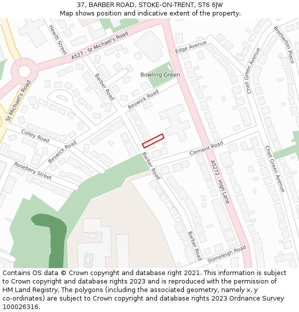 37, BARBER ROAD, STOKE-ON-TRENT, ST6 6JW: Location map and indicative extent of plot