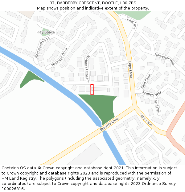 37, BARBERRY CRESCENT, BOOTLE, L30 7RS: Location map and indicative extent of plot