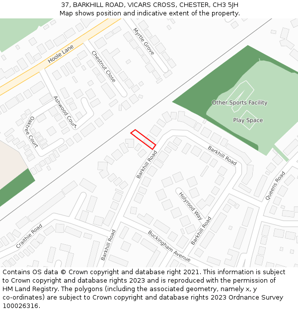 37, BARKHILL ROAD, VICARS CROSS, CHESTER, CH3 5JH: Location map and indicative extent of plot