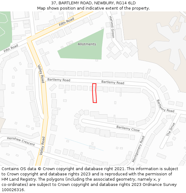 37, BARTLEMY ROAD, NEWBURY, RG14 6LD: Location map and indicative extent of plot