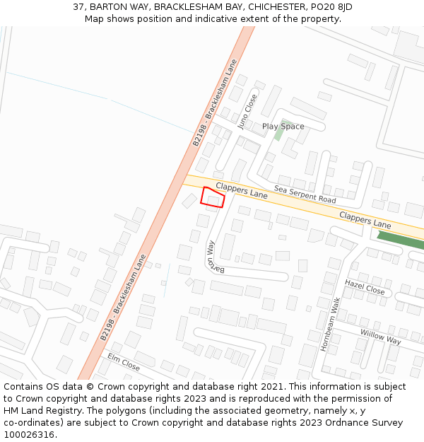 37, BARTON WAY, BRACKLESHAM BAY, CHICHESTER, PO20 8JD: Location map and indicative extent of plot