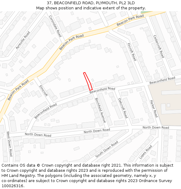 37, BEACONFIELD ROAD, PLYMOUTH, PL2 3LD: Location map and indicative extent of plot