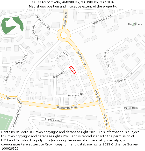 37, BEAMONT WAY, AMESBURY, SALISBURY, SP4 7UA: Location map and indicative extent of plot