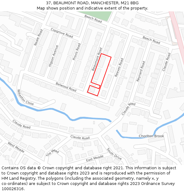 37, BEAUMONT ROAD, MANCHESTER, M21 8BG: Location map and indicative extent of plot