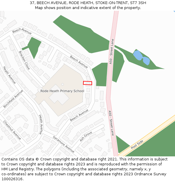 37, BEECH AVENUE, RODE HEATH, STOKE-ON-TRENT, ST7 3SH: Location map and indicative extent of plot