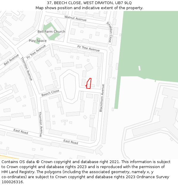 37, BEECH CLOSE, WEST DRAYTON, UB7 9LQ: Location map and indicative extent of plot