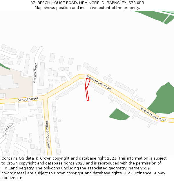 37, BEECH HOUSE ROAD, HEMINGFIELD, BARNSLEY, S73 0PB: Location map and indicative extent of plot