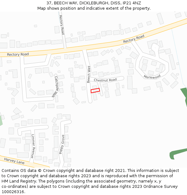 37, BEECH WAY, DICKLEBURGH, DISS, IP21 4NZ: Location map and indicative extent of plot