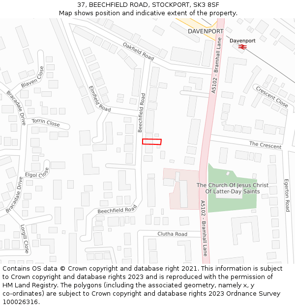 37, BEECHFIELD ROAD, STOCKPORT, SK3 8SF: Location map and indicative extent of plot