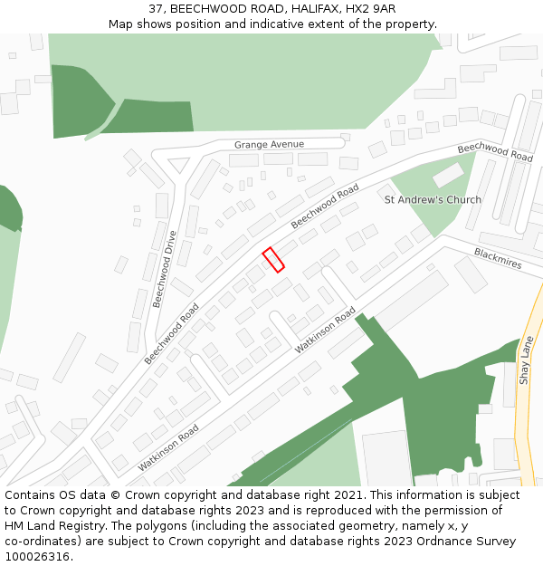 37, BEECHWOOD ROAD, HALIFAX, HX2 9AR: Location map and indicative extent of plot