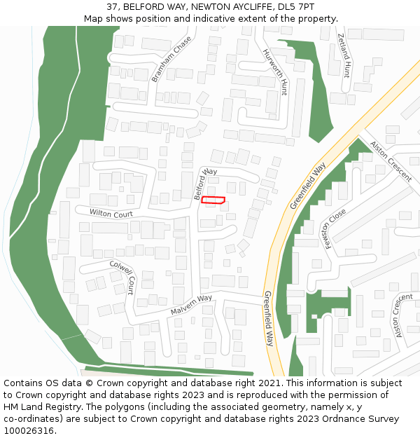 37, BELFORD WAY, NEWTON AYCLIFFE, DL5 7PT: Location map and indicative extent of plot