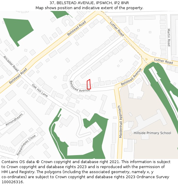 37, BELSTEAD AVENUE, IPSWICH, IP2 8NR: Location map and indicative extent of plot