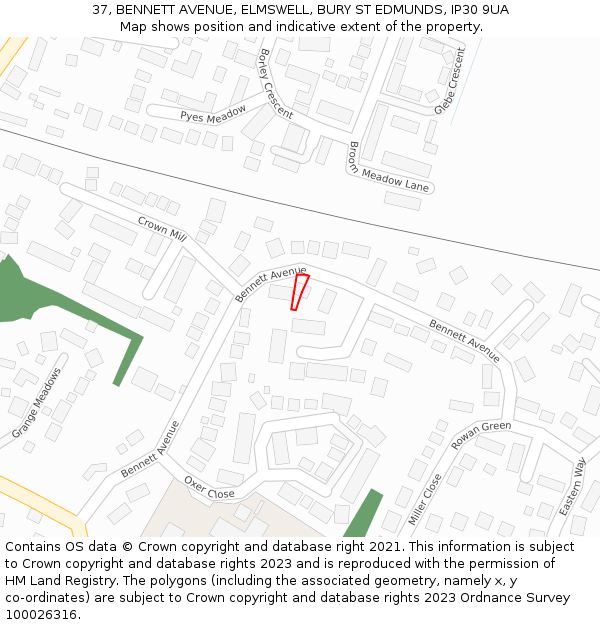 37, BENNETT AVENUE, ELMSWELL, BURY ST EDMUNDS, IP30 9UA: Location map and indicative extent of plot