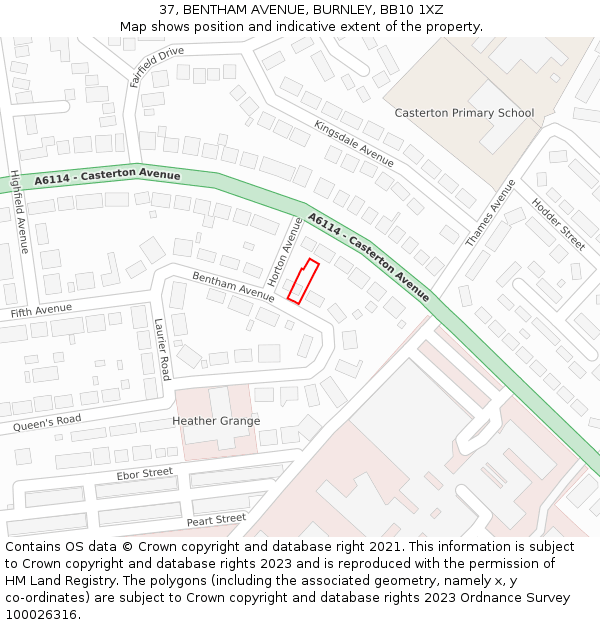 37, BENTHAM AVENUE, BURNLEY, BB10 1XZ: Location map and indicative extent of plot