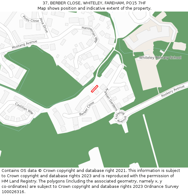 37, BERBER CLOSE, WHITELEY, FAREHAM, PO15 7HF: Location map and indicative extent of plot