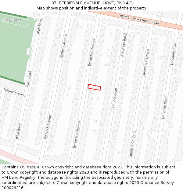 37, BERRIEDALE AVENUE, HOVE, BN3 4JG: Location map and indicative extent of plot