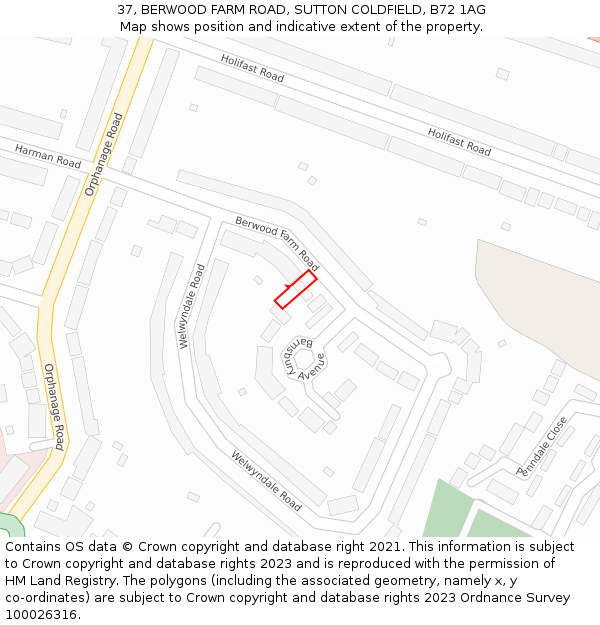 37, BERWOOD FARM ROAD, SUTTON COLDFIELD, B72 1AG: Location map and indicative extent of plot