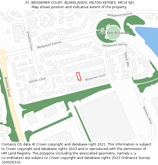 37, BESSEMER COURT, BLAKELANDS, MILTON KEYNES, MK14 5JN: Location map and indicative extent of plot