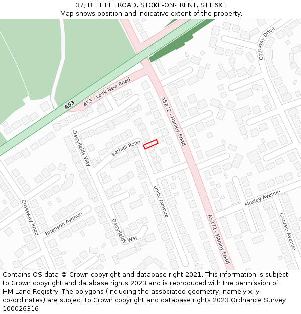 37, BETHELL ROAD, STOKE-ON-TRENT, ST1 6XL: Location map and indicative extent of plot