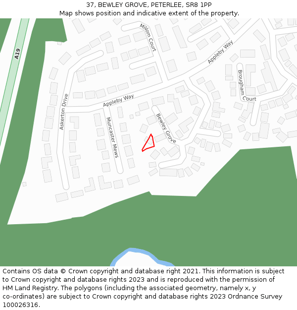 37, BEWLEY GROVE, PETERLEE, SR8 1PP: Location map and indicative extent of plot