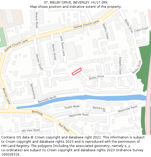 37, BIELBY DRIVE, BEVERLEY, HU17 0RX: Location map and indicative extent of plot