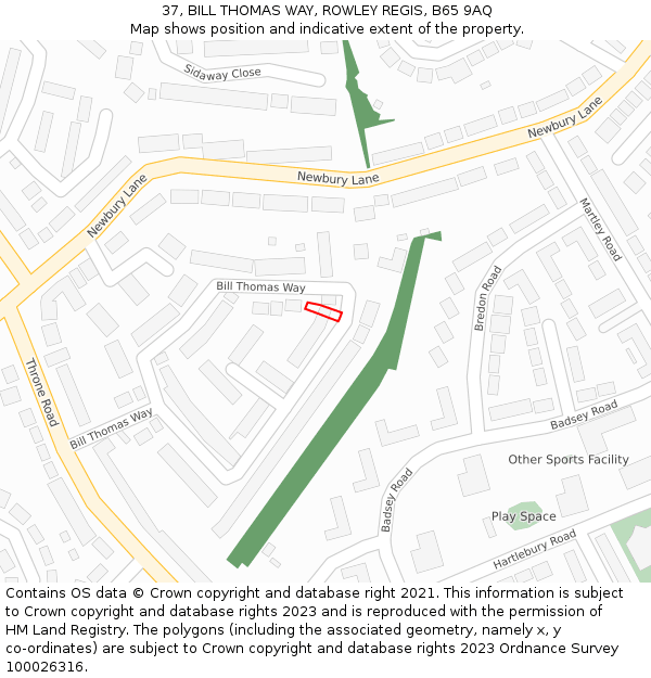 37, BILL THOMAS WAY, ROWLEY REGIS, B65 9AQ: Location map and indicative extent of plot