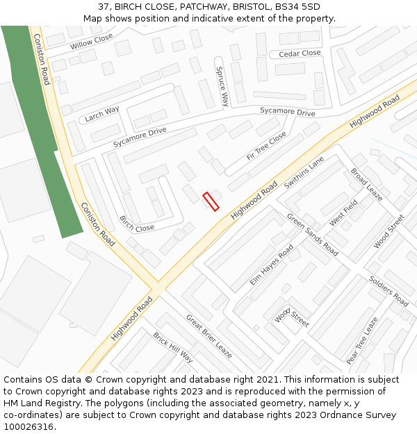 37, BIRCH CLOSE, PATCHWAY, BRISTOL, BS34 5SD: Location map and indicative extent of plot