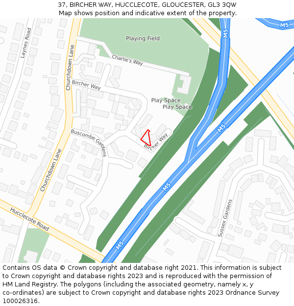 37, BIRCHER WAY, HUCCLECOTE, GLOUCESTER, GL3 3QW: Location map and indicative extent of plot