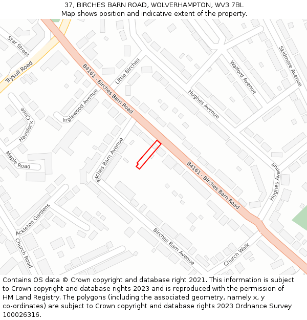 37, BIRCHES BARN ROAD, WOLVERHAMPTON, WV3 7BL: Location map and indicative extent of plot