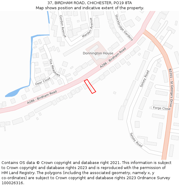 37, BIRDHAM ROAD, CHICHESTER, PO19 8TA: Location map and indicative extent of plot