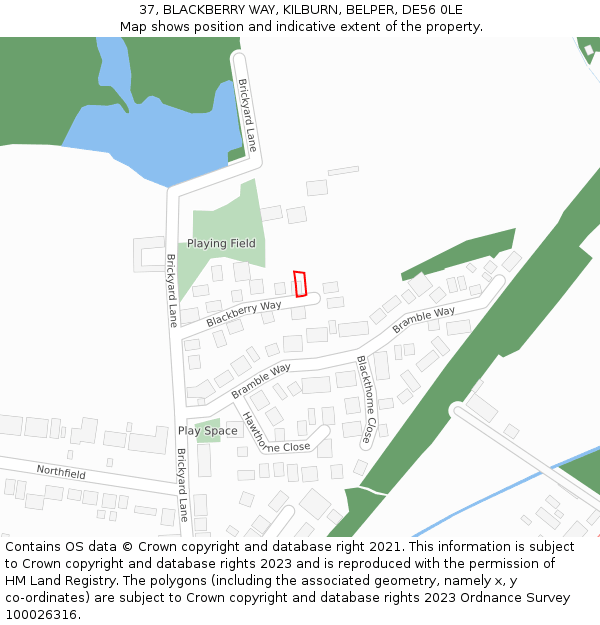37, BLACKBERRY WAY, KILBURN, BELPER, DE56 0LE: Location map and indicative extent of plot