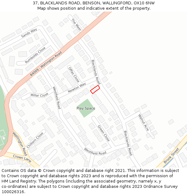 37, BLACKLANDS ROAD, BENSON, WALLINGFORD, OX10 6NW: Location map and indicative extent of plot