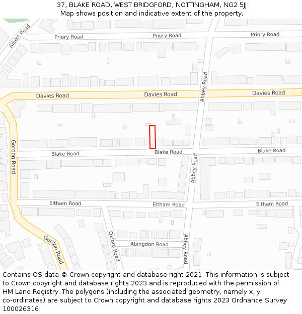 37, BLAKE ROAD, WEST BRIDGFORD, NOTTINGHAM, NG2 5JJ: Location map and indicative extent of plot