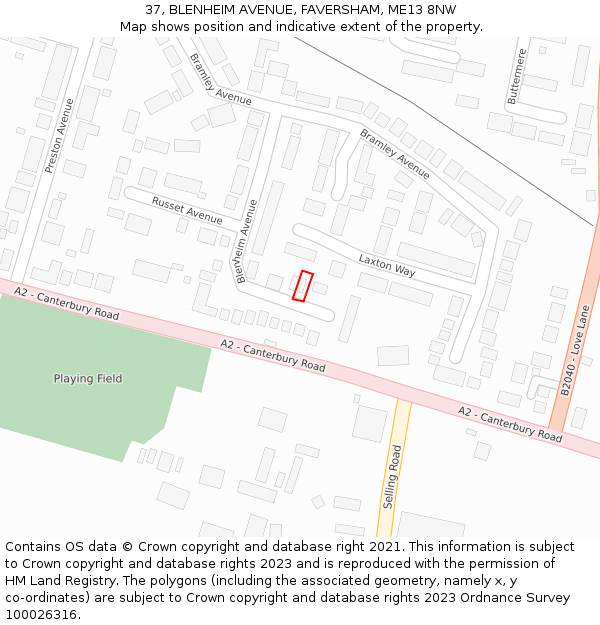 37, BLENHEIM AVENUE, FAVERSHAM, ME13 8NW: Location map and indicative extent of plot